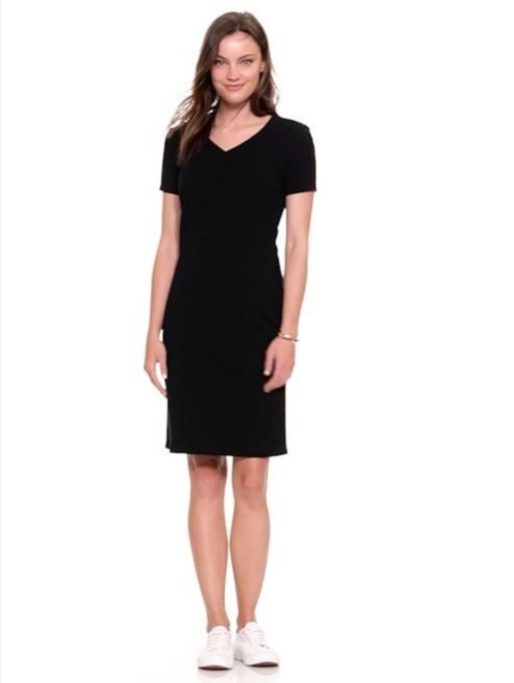 NWT Old Navy Tall Black V-Neck Short Sleeve Stretch Shirt Dress Cotton M